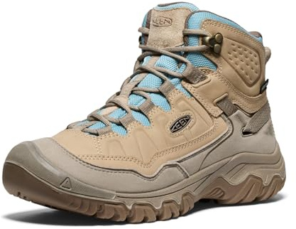 KEEN Women's Targhee 4 Mid Height Durable Comfortable Waterproof Hiking Boots, Safari/Reef Waters, 12