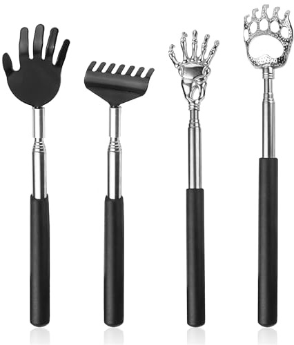 Rascador Trasero, 4Pcs Rascadorde Espalda Telescópico de Acero Inoxidable Portátil Espalda Rascador Rascador de Espalda Portátil para aliviar la picazón espalda