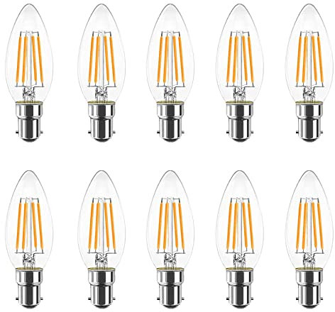 HUAMu Lot de 10 ampoules LED à filament B15, 4 W C35, équivalent à une ampoule à incandescence de 40 W, 400 lm, blanc chaud 2700 K, petite baïonnette, 220–240 V, intensité