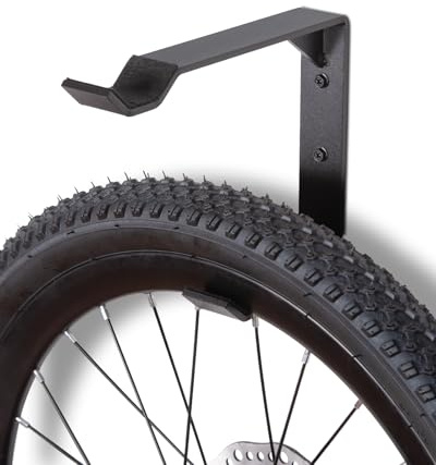 RoakyRoasy Vertical Bike Wheel Hanger, Black Steel, Holds 2 Wheels, Soft Pad Protection, Wall Mount, 26 H x 3.4 W