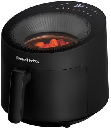 Russell Hobbs Heißluftfritteuse 5L [10 Programme|mit Sichtfenster] AirFryer (Fritteuse ohne Öl, Frittieren, Grillen, Braten, Backen, max 200°C, spülmaschinenfest, Schwarz) SatisFry Panoramic 27420-56