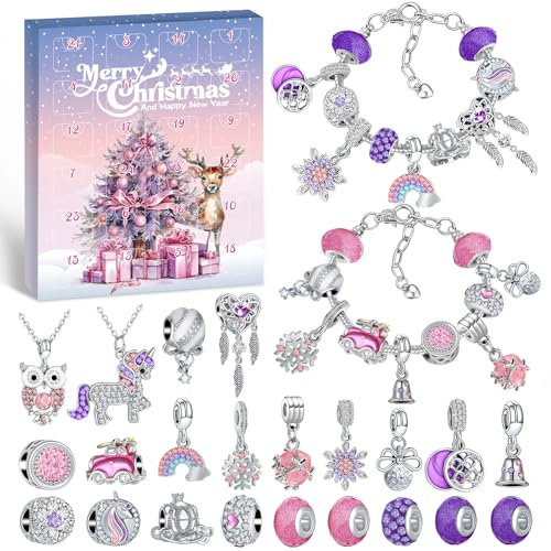 Hymarvo Adventskalender 2025 Kinder Mädchen, Weihnachtskalender Schmuck Basteln Mädchen Armbänder Halsketten, 24 Füllung Adventskalender Schmuck Weihnachten Geschenke Mädchen 6 7 8 9 10 11 12 13 Jahre