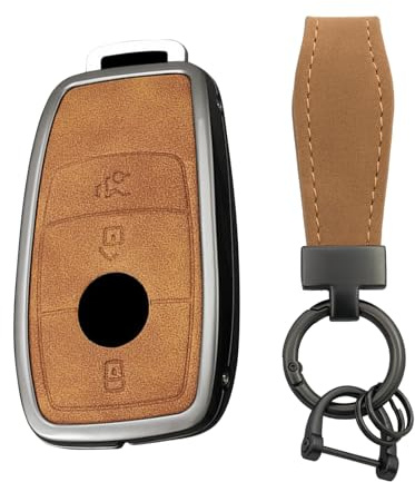 TECART Custodia per chiave auto, in pelle, adatta per Mercedes Benz Classe A B C S GLC GLE GLS W222 C217 A217 A238 W463 S205 C205 Portachiavi con 3 tasti marrone