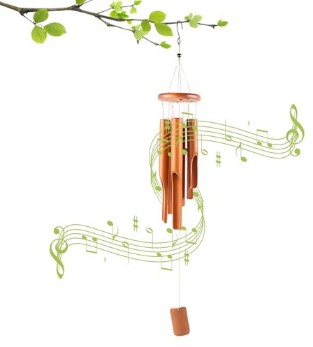 Campanella a Vento in Bambù, 75 cm Campanelle da Appendere in Legno, Campana a Vento a 6 Tubi per Legno da Appendere con Gancio a S, Campanella a Vento Decorazione per Giardino, Cortile, Patio