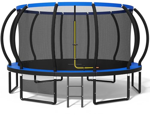 Devoko Cama Elástica Exterior para Niños Ø 228/305/366/427 cm, Trampolín Exterior de Jardín Calabaza Certificado GS con Red Seguridad, Escalera, Capacidad 150 kg