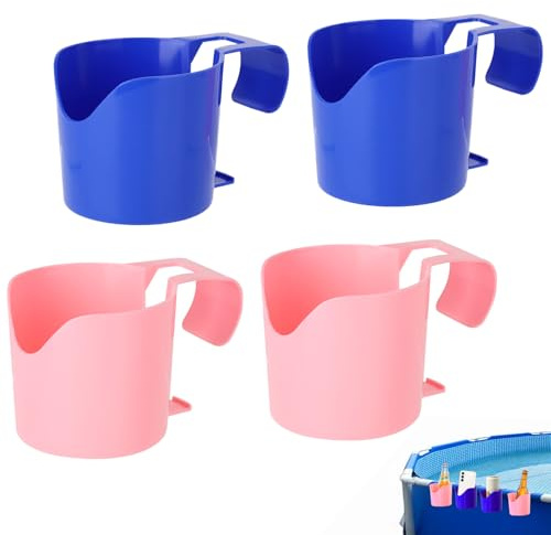 Prmape 4 stycken poolmugghållare poolkant, pool mugghållare plast, flaskhållare poolkant, pooltillbehör mugghållare för drycker mobiltelefon öl cocktails solglasögon blå rosa