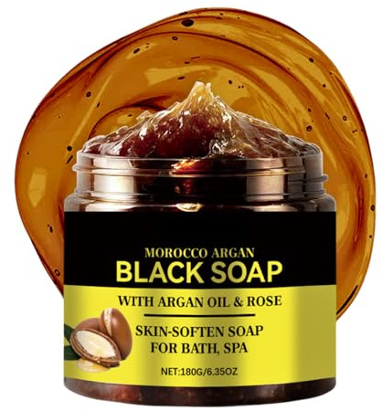 Morocco Black Soap-Black African Soap,Bath Soap for Women&Men,Morocco Body Scrub,Handmade Soft Soaps,Deep Cleaning For Whole Body,Bath Cream Paste,Skin-Soften,Moisturising Moroccan Soaps