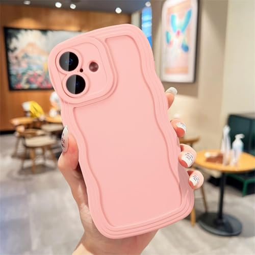 UEEBAI Wave Frame Case for iPhone 17, Cute Wave Frame Slim Fit Shockproof Phone Bumper Cover Soft Pretty Curly Wavy Case Anti-Scratch TPU Cover - Pink
