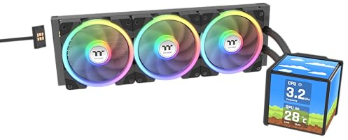 MINECUBE 360 Ultra ARGB | Refrigeración Líquida CPU AIO 360mm | Cubo con 4 Pantallas LCD 3.95” | Ventilador VRM Integrado | SWAFAN EX12 ARGB MagForce 2.0 | Negro