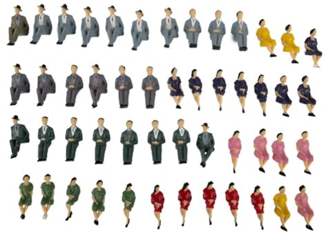 Helilyco 50 figure sedute in plastica in scala 1:32, modelli di persone in miniatura per diorami architettonici, set umano multicolore, per modellismo