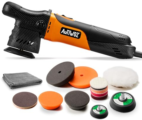 AUTIWOZ W02 630W Lucidatrice per Auto,Lucidatura Fari,Levigatrice Orbitale 12mm per Levigatura Completa e Finitura Dettagli,Piastra di Supporto 50mm/75mm,Avviamento Progressivo,Ceratura,Lucidatore