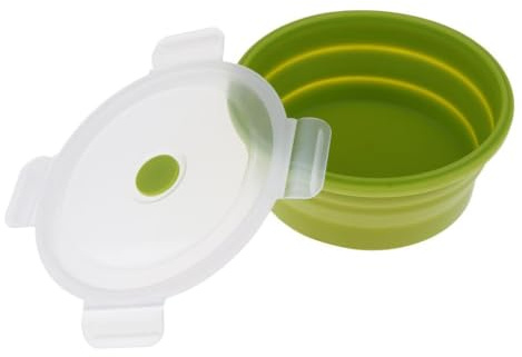 ALCXAZS Easy to Store Collapsible Camping Bowls Silicone Folding Bowl Dishware Food Grade Silicone Camping Bowl with Lid Travel Collapsible for Travel, Green, 400ml