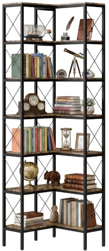 HOMCOM 6-Tier Corner Bookshelf, L-Shaped Unit, 60x60x200 cm, Rustic Brown