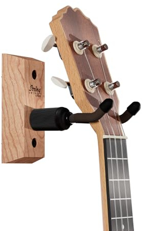 String Swing Ukulele Wall Mount Stand for Mandolin Uke Concert Pineapple Soprano Tenor and Baritone Compatible Case Alternative Kit for Home or Studio – Cherry Hardwood