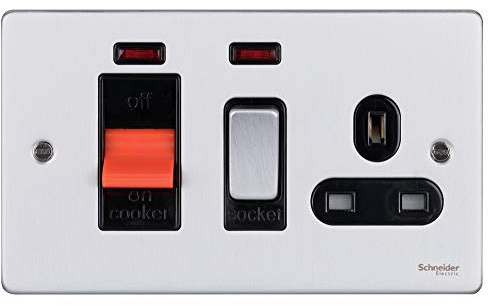 Schneider Electric GU4501BBC Ultimate Low Profile Brushed Chrome Black Insert 45A Cooker Control Unit + neon