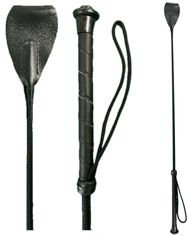 Riding Crop for Horse (Black) (27 Inch) Fiberglass Shaft with Leather Double Slapper