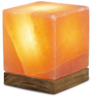 Himalaya Salt Dreams – Illuminato con Sale cubo di Cristallo con Base in Legno, con Materiale Elettrico e Speciale della Lampadina (E14)