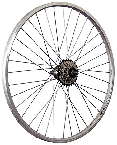26 Zoll Hinterrrad Aluminium Hohlkammer mit 7 Fach Shimano Zahnkranz V-Brake Silber