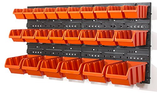 Tableau a outils avec boites de rangement 26 elements orange combinaison murale