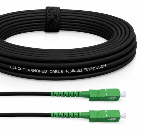 Elfcam® - skyddad fiberoptisk kabel i stål, lämplig för utomhus- och inomhusinstallationer, kompatibel med Orange SFR Bouygues, SC/APC till SC/APC singelläge svart, 50 m