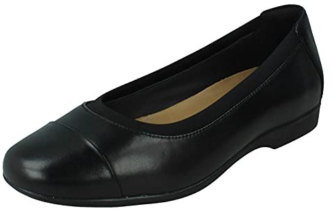 Clarks Ladies Flat Ballerinas Un Darcey Cap2 - Black Leather - UK Size 4E - EU Size 37 - US Size 6.5W
