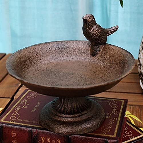 XXXXW Creative Design Antique Rustic Round Cast Iron Footed Bird Feeder with Bottom Base Home Garden Decor Table Heavy Metal Storage Bowl Plate Tray Bird Food Container