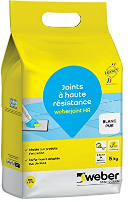 Joint de carrelage adapté piscine, Haute Résistance, Blanc Pur, Weberjoint HR 5KG, WEBER