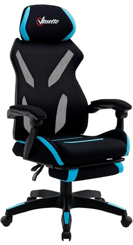 Vinsetto Sedia da Gaming con Supporto Lombare, Sedia Ufficio Ergonomica con Altezza Regolabile in Tessuto Nero e Blu, 65x65x119-129cm