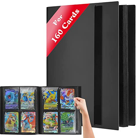 JUSONEY Trading Card Album Folder - 4 Pocket Sports Trading Card Binder for 160 Cards, Sturdy Card Holder Folders Card Collection Folder for MTG, TCG, Football, Basketball Cards - 20 Pages, Black
