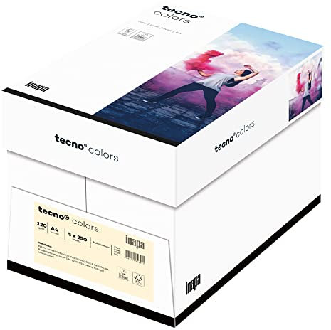 inapa farbiges Druckerpapier, buntes Papier tecno Colors: 120 g/m², A4, 1.250 Blatt (5x250), hellchamois