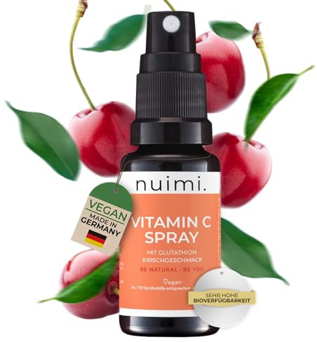 nuimi. Vitamin C Spray hochdosiert | MHD 08/25 | nahezu 100% Bioverfügbarkeit | Sauerkirschgeschmack, Gluten & Vegan auf Wasserbasis Vitamin Vit C C+