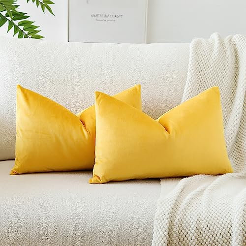 JOTOM Samt Kissenbezug Kissenhülle Sofakissen Dekokissen Kissenbezüge für Sofa Wohnzimmer Schlafzimmer 2er Set 30x50 cm Gelb