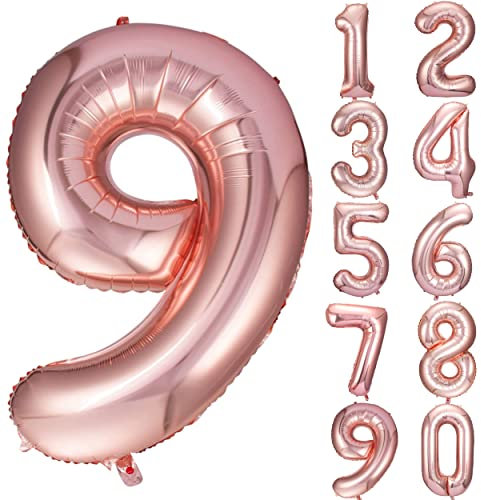 JARTTY Ballon Anniversaire 9 Ans Ballons Chiffre Numéro 9 Rose Gold 101 cm Gonflable Grand Hélium Happy Birthday Fête Decoration