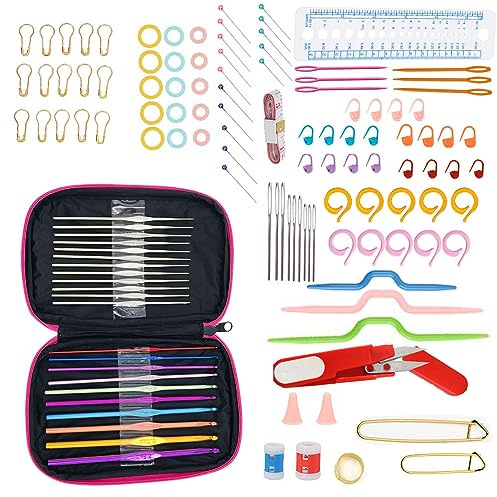 Changyeah 125 Piezas Accesorios Tejido Ganchillo, Kits Agujas Ganchillo, para Tejer Ganchillo Proyectos, Artesanía Bricolaje, Ganchillos Crochet Ergonómicos Agujas Punto,Ganchillo Crochet para Novatos