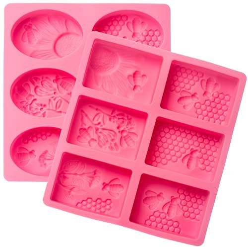 NPEX 2× Silikonform – Seifenformen Silikon Rechteckig & Oval – Silikon Seifenform Wabe Biene – Seifen Selber Machen – Gießform Für Seife, Schokolade, Backform, Badebomben