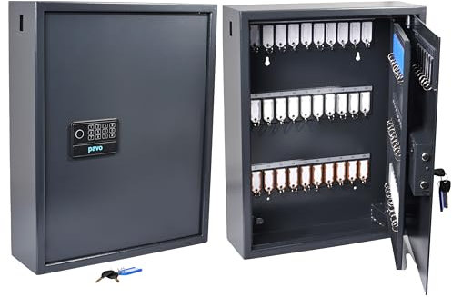 Pavo-Schlüsselschrank mit digitalem Elektronikschloss/auch mit Fingerabdruckleser oder Schlüssel zu öffnen, magnetischer Schlüsselhalter für 100 Schlüssel,10 schwarze magnetische Schlüsselringe GRATIS