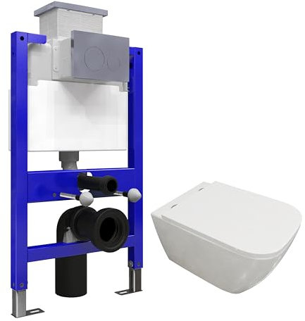 0.82M Concealed Cistern Bathroom Rimless Square Wall Hung Toilet Pan