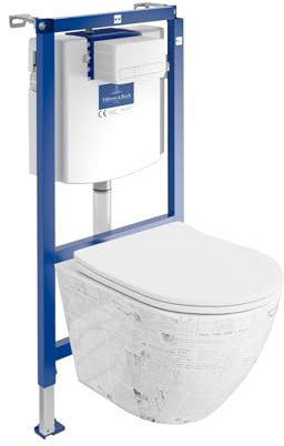 ViConnect H112 - Elemento da parete per WC da incasso con pannello di controllo + sospensione a parete per WC Sofi Slim Paper senza bordi, set completo | Cassetta di risciacquo da incasso | WC