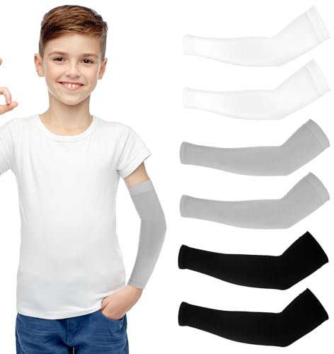 Abeillo 3 Paar Sport Armstulpen Kinder,Atmungsaktiv Armstulpen Sommer,Anti-UV Kompressions Armstulpe,Unisex Arm Sleeve Gaming,für Jungen Mädchen Volleyball Basketball Armschoner