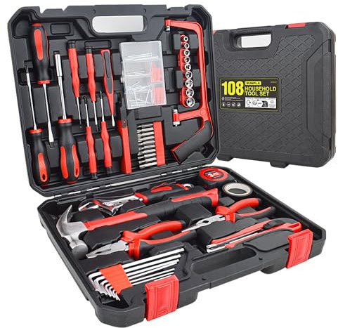 Gunpla 108pcs Tool Kit Home Professional Hand Tools Set, DIY Essential Fixing Repair Maintenance Accessories Toolkit Box with Storage Blow Case Toolbox