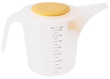 Rührbecher mit Spritzschutz,Deckel und Ausgießer- Messbecher mit Maßskalen für Flüssigkeiten (l/ml), Zucker (g) und Mehl (g) / Volumen 1.5 Liter/Höhe 16 cm/Rührbecher/Messkanne (Transparent)