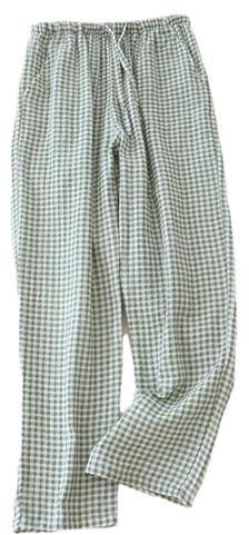 REHJJDFD - Pantalon de pyjama en double gaze de coton pour femme - Motif à carreaux - Pantalon de pyjama ample et fin - Taille élastique - Bas de pyjama, EN8, M