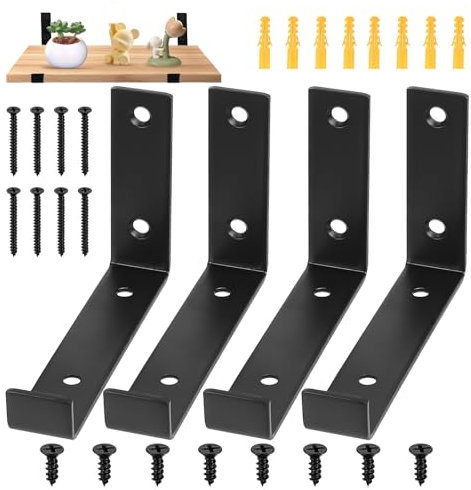 4 Pcs Scaffold Board Shelf Brackets Heavy Duty Shelf Brackets for Shelving Bracket, Black Industrial Rustic Metal Wall Brackets with Lips for Scaffold Boards(142 mm/5.6 inch)