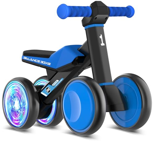 ESPRAY Colorful Lighting Baby Balance Bike Toys for 1 Year Old Boys Gifts, Toddler First Bike 12-24 Months with Adjustable Soft Seat, 4 Silent Wheels Ride on Toy, Perfect First Birthday Gift