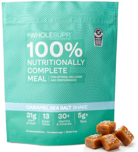 Whole Supp Vegan Meal Replacement Shake Caramel Sea Salt – 31g Plant Protein, 1.5kg (15 Meals) – Complete Meal Replacement Powder with 30+ Vitamins, 13 Superfoods, High Fibre & Gluten-Free