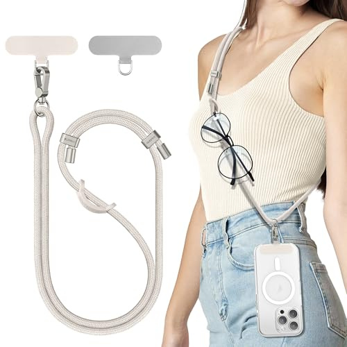 SURPHY Phone Lanyard, Adjustable Phone Strap Crossbody with 2 Pack Cell Phone Tether Tab, Premium Metal Buckles, Skin-Friendly, Universal Cell Phone Lanyard Crossbody for Women and Men, Stone