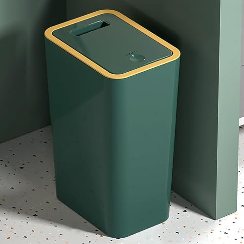 9L Bathroom Bin with lid,Kitchen Bins,Push Button Plastic Toilet Bin,Bedroom,Office,Living Room,Dog Proof (Green)