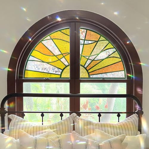 ADD.HERES Window Stickers, Stained Glass Window Privacy Film, UV Blocking Static Cling for Home Kitchen Office Bathroom, Sunshine Catcher, 17.7 X 31.5