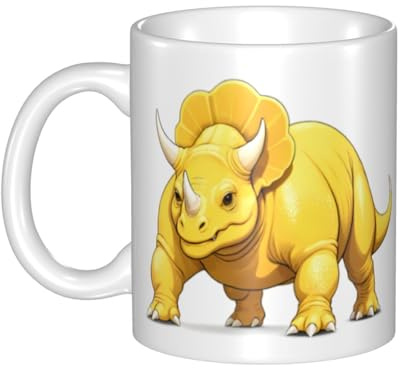WHJDPP Tazza in ceramica con triceratopo giallo, per cappuccino, latte, cereali, yogurt, latte, bevande calde o fredde Forno a microonde