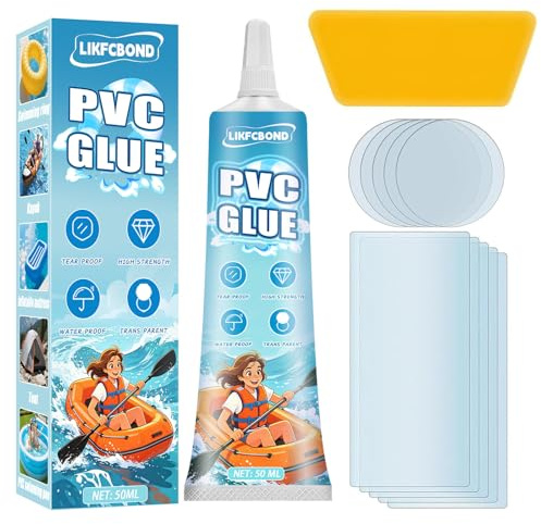 LIKFCBOND Kit Réparation Piscine, Rustine Piscine, Colle PVC Forte, Imperméable Transparent Matelas Gonflable, pour Matelas Pneumatiques, Adapté Aux Bateaux Pneumatiques, Bouées, Tentes Gonflables